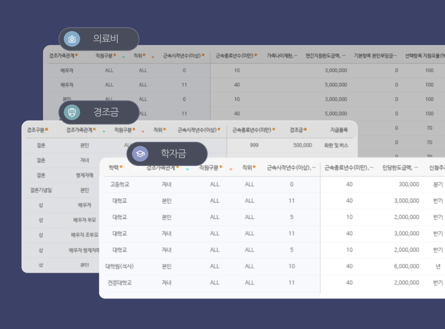 직원 구분별 제도 반영을 지원!