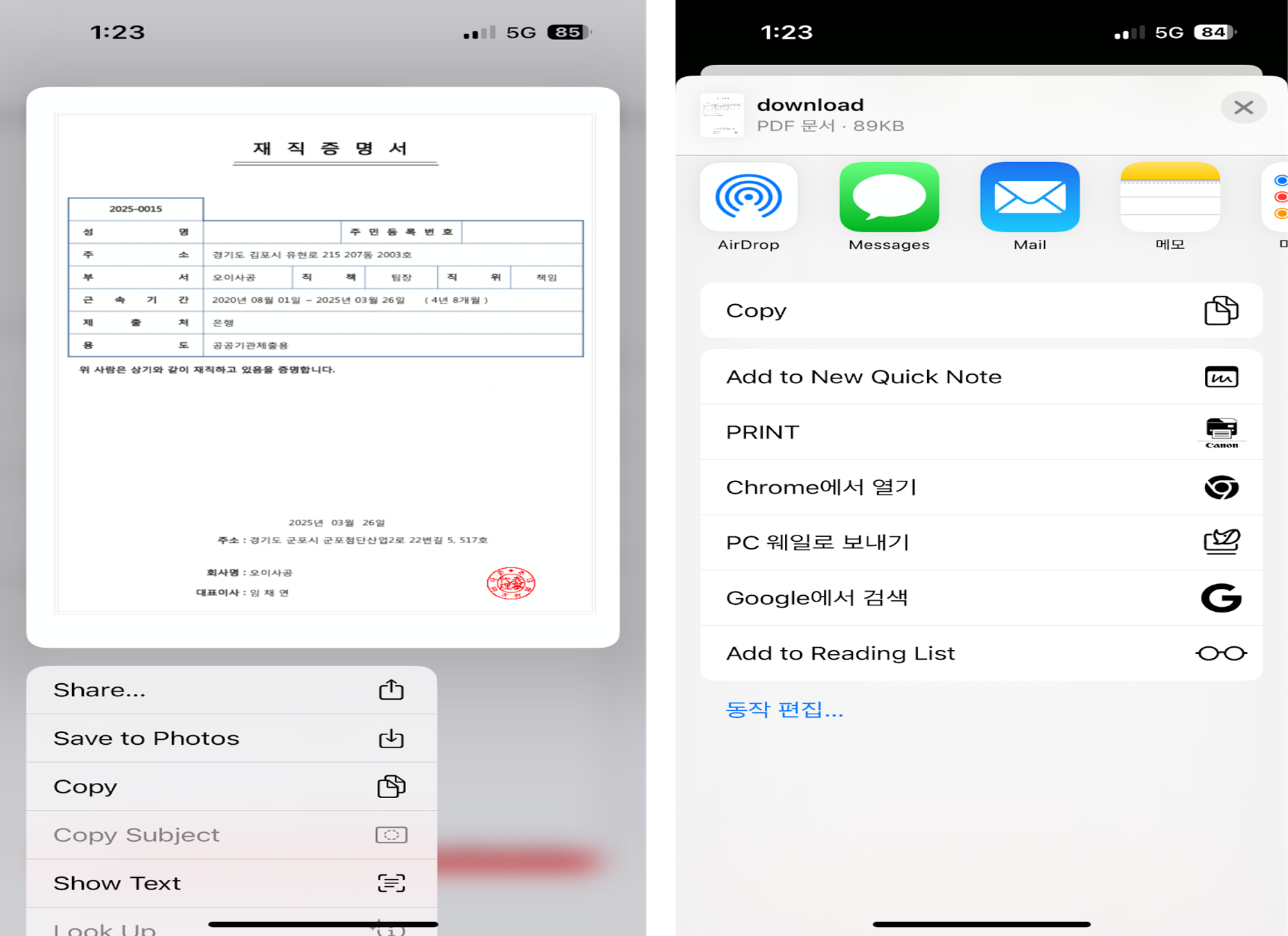 모바일 파일조회