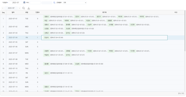 휴가자 조회리스트