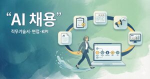 AI 채용으로 직무기술서, 채용 제안서, 면접 평가표, 브랜딩, 채용 KPI를 하나의 흐름으로 구성한 썸네일