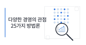 25가지 경영관점을 상징하는 심플한 비즈니스 이미지. 다양한 분석 프레임워크와 관점 전환을 통해 문제 해결 방향을 찾는 모습을 표현했다.